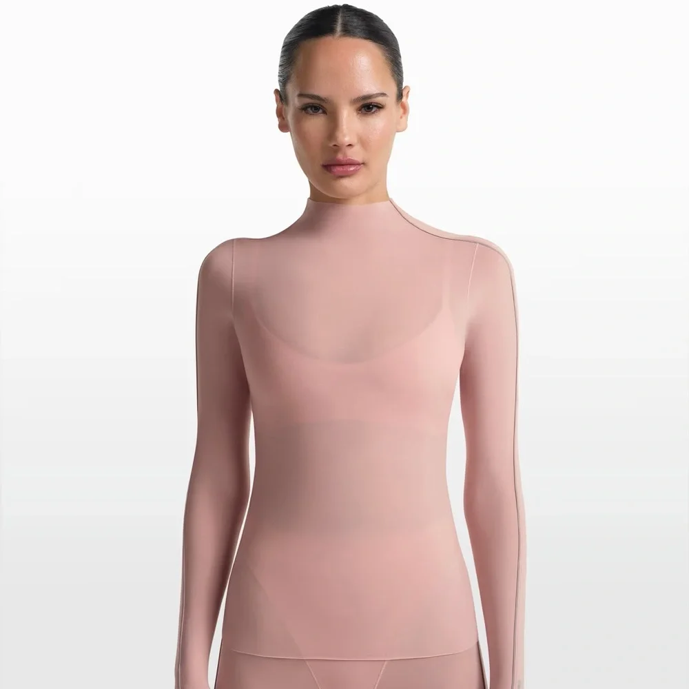 🔥NWT SKIMS x NIKE Weightless Layers Mock Neck Long Sleeve HIMALAYAN (TOP ONLY) - Picture 9 of 11